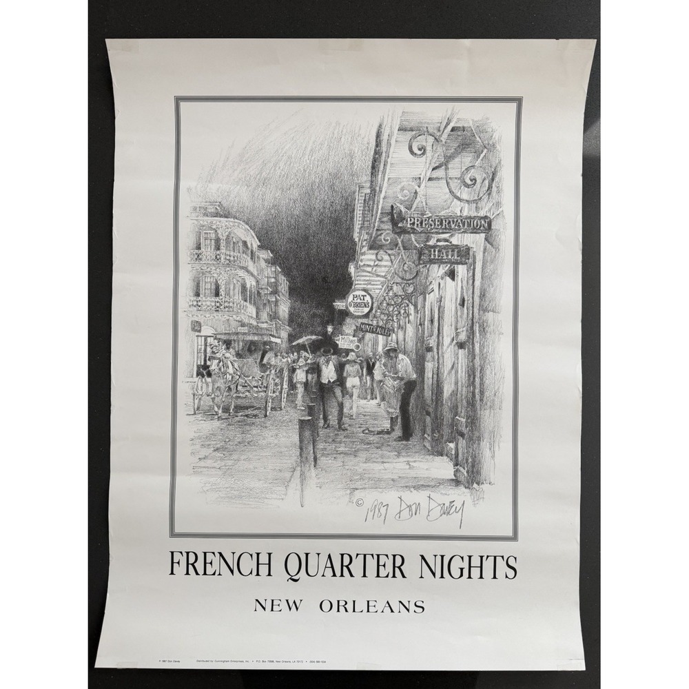 Vintage 1987 Don Davey New Orleans French Quarter Nights Art Print Poster GUC